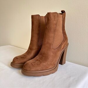 Nine West Ream Women’s Cognac Tan Suede Chelsea Boots Size 6.5
